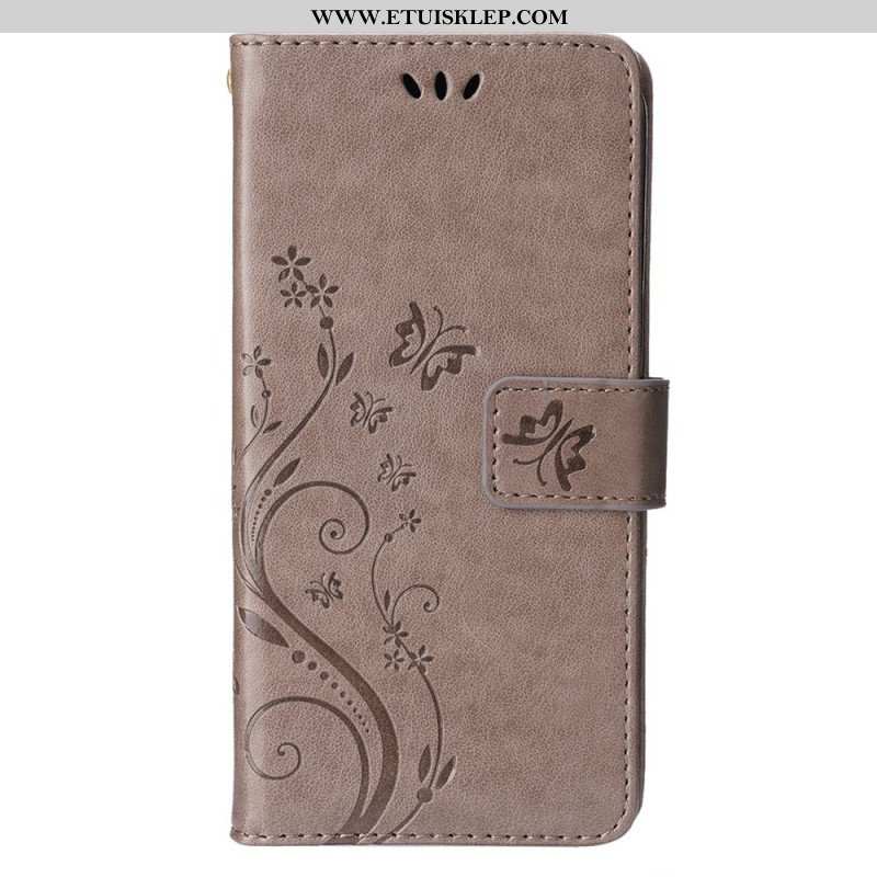 Etui Folio do iPhone 15 Kwiaty Ze Smyczą